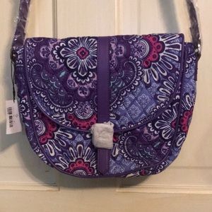 Vera Bradley slim saddle bag in lilac tapestry